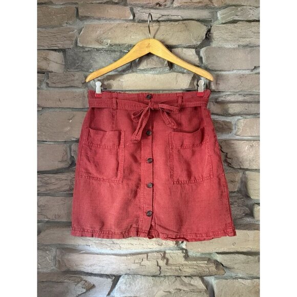 C&C California Women’s Red Button Front Skirt Size M Linen Blend Tie Waist - Picture 1 of 6